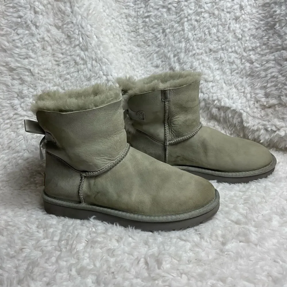 Ugg Baley short boots leather gray suede short boots with sheep skin lin…